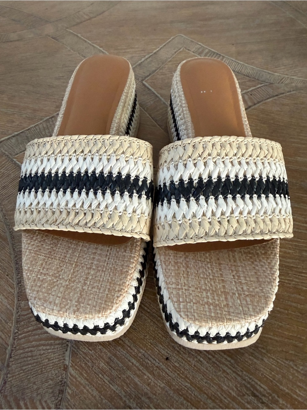 DV by Dolce Vita Beige and Black Woven Espadrille Slides